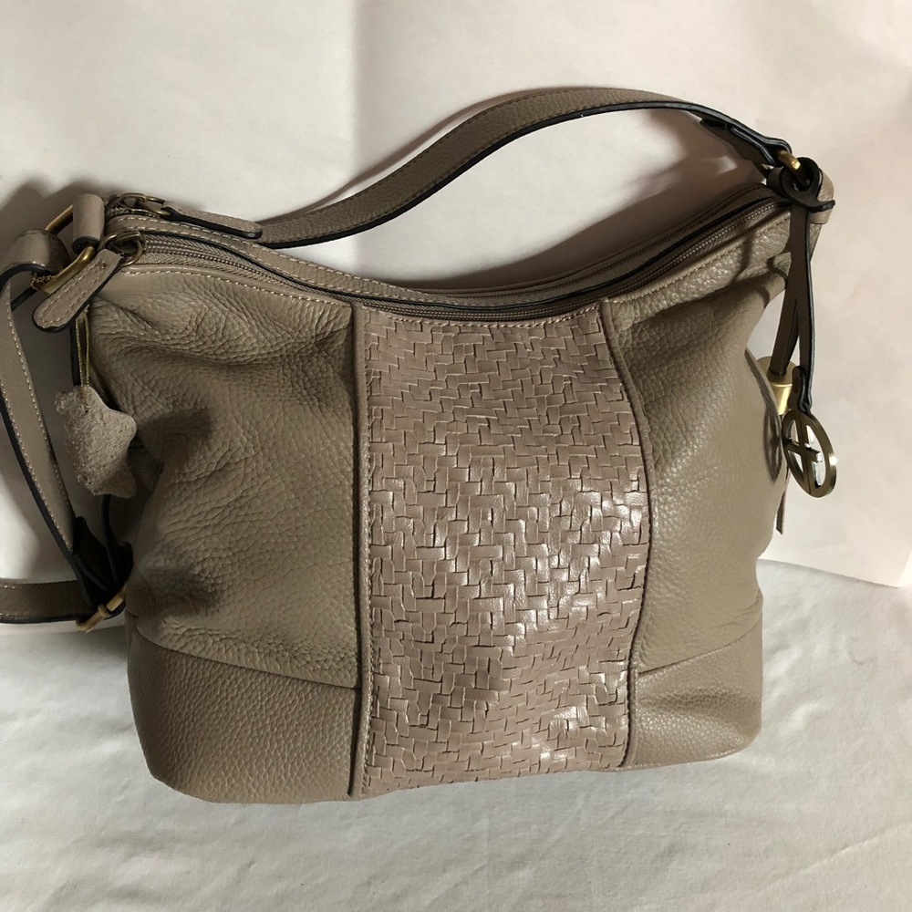 New Giani Bernini Leather Double Zip Hobo Taupe